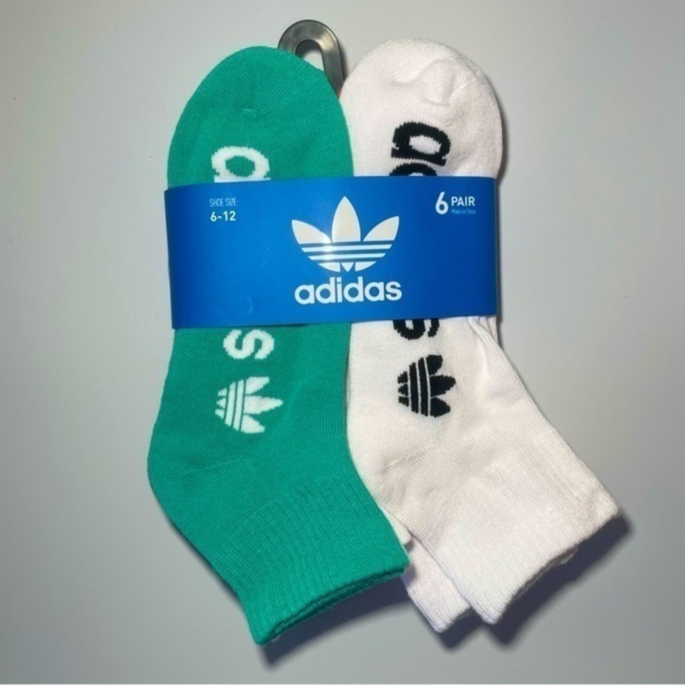 Adidas men’s quarter socks 6 pair size 6-12 white green orange gray black